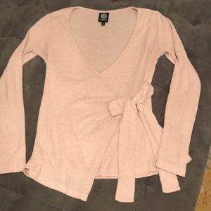 Blush pink faux wrap long-sleeved blouse
